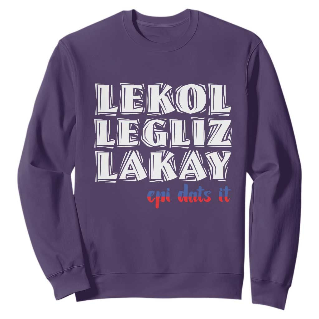 Haitian Pride Sweatshirt Haitian Lekol Legliz Lakay Haiti Flag Creole Saying TS11 Purple Print Your Wear