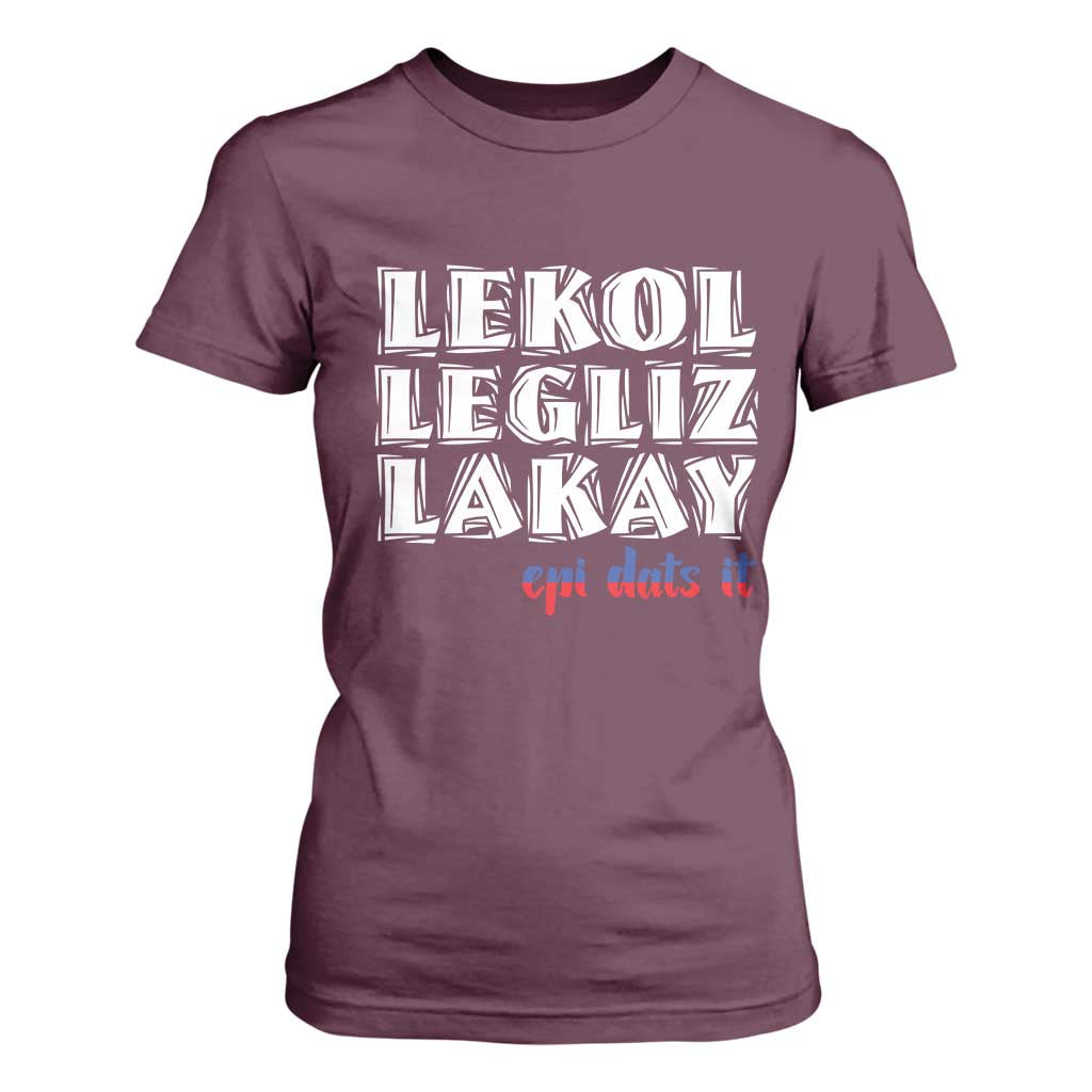 Haitian Pride T Shirt For Women Haitian Lekol Legliz Lakay Haiti Flag Creole Saying TS11 Maroon Print Your Wear