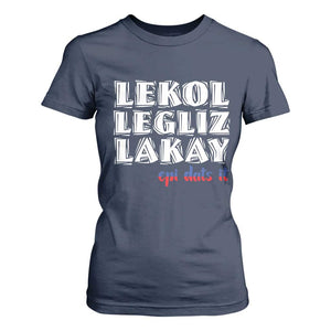 Haitian Pride T Shirt For Women Haitian Lekol Legliz Lakay Haiti Flag Creole Saying TS11 Navy Print Your Wear