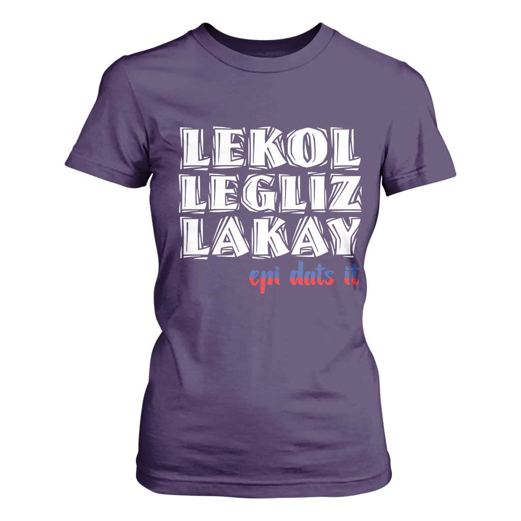 Haitian Pride T Shirt For Women Haitian Lekol Legliz Lakay Haiti Flag Creole Saying TS11 Purple Print Your Wear