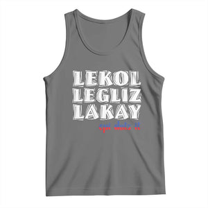 Haitian Pride Tank Top Haitian Lekol Legliz Lakay Haiti Flag Creole Saying TS11 Black Heather Print Your Wear
