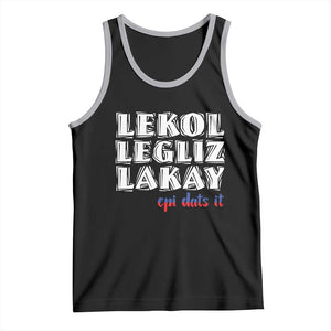 Haitian Pride Tank Top Haitian Lekol Legliz Lakay Haiti Flag Creole Saying TS11 Black Athletic Heather Print Your Wear
