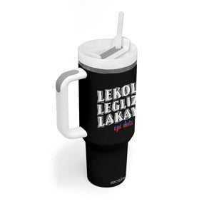 Haitian Pride Tumbler With Handle Haitian Lekol Legliz Lakay Haiti Flag Creole Saying TS11 Print Your Wear