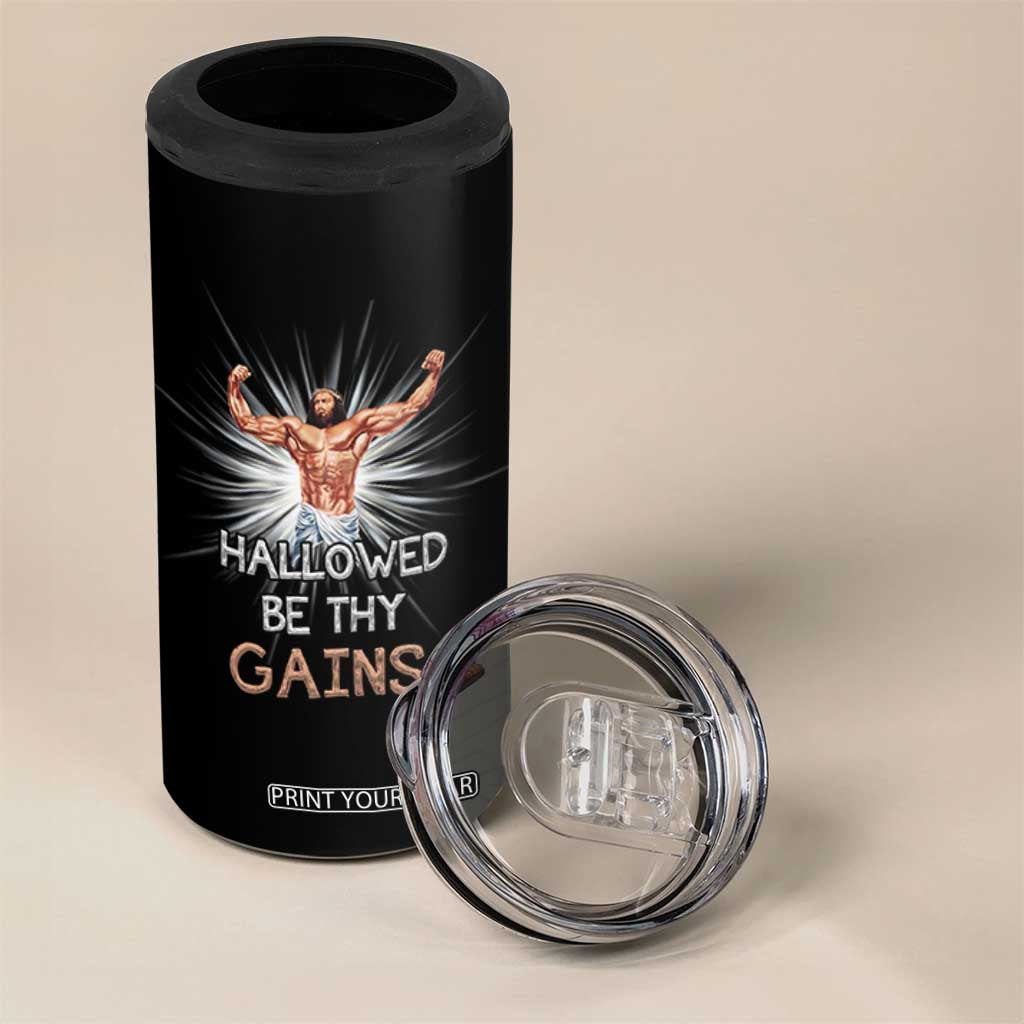 Hallowed Be Thy Gains 4 in 1 Can Cooler Tumbler Funny Jesus Workout Motivation Bodybuilding Fitness TS02 Print Your Wear