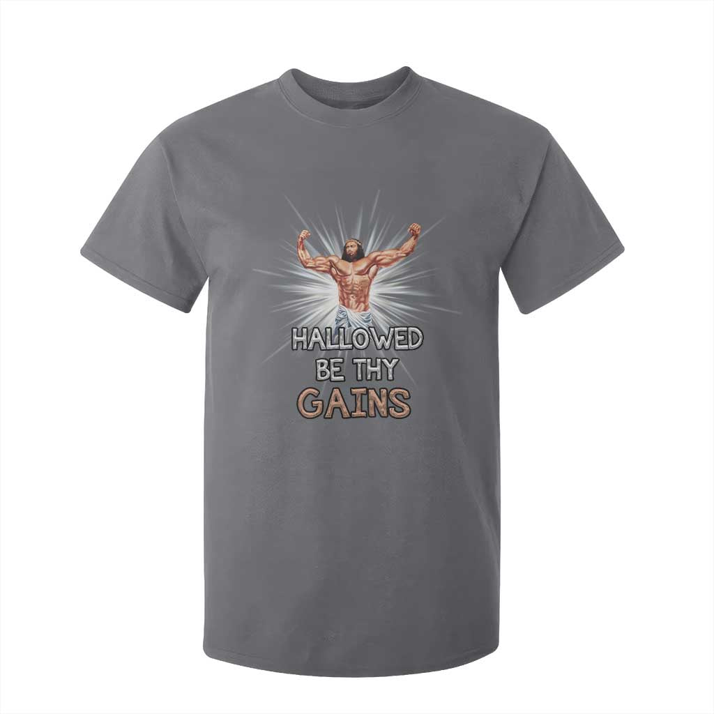 Hallowed Be Thy Gains T Shirt For Kid Funny Jesus Workout Motivation Bodybuilding Fitness TS02 Charcoal Print Your Wear