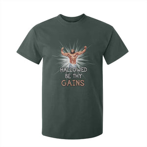 Hallowed Be Thy Gains T Shirt For Kid Funny Jesus Workout Motivation Bodybuilding Fitness TS02 Dark Forest Green Print Your Wear