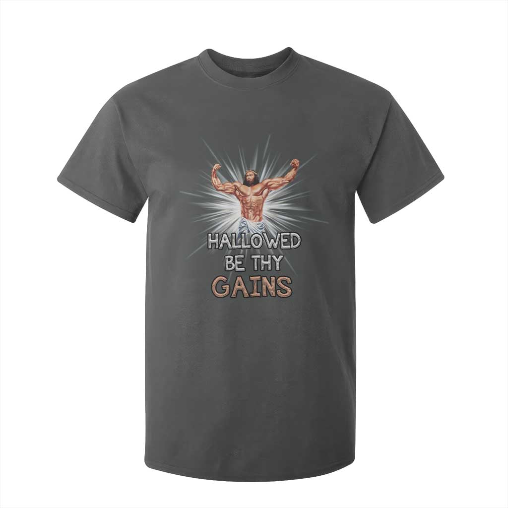 Hallowed Be Thy Gains T Shirt For Kid Funny Jesus Workout Motivation Bodybuilding Fitness TS02 Dark Heather Print Your Wear