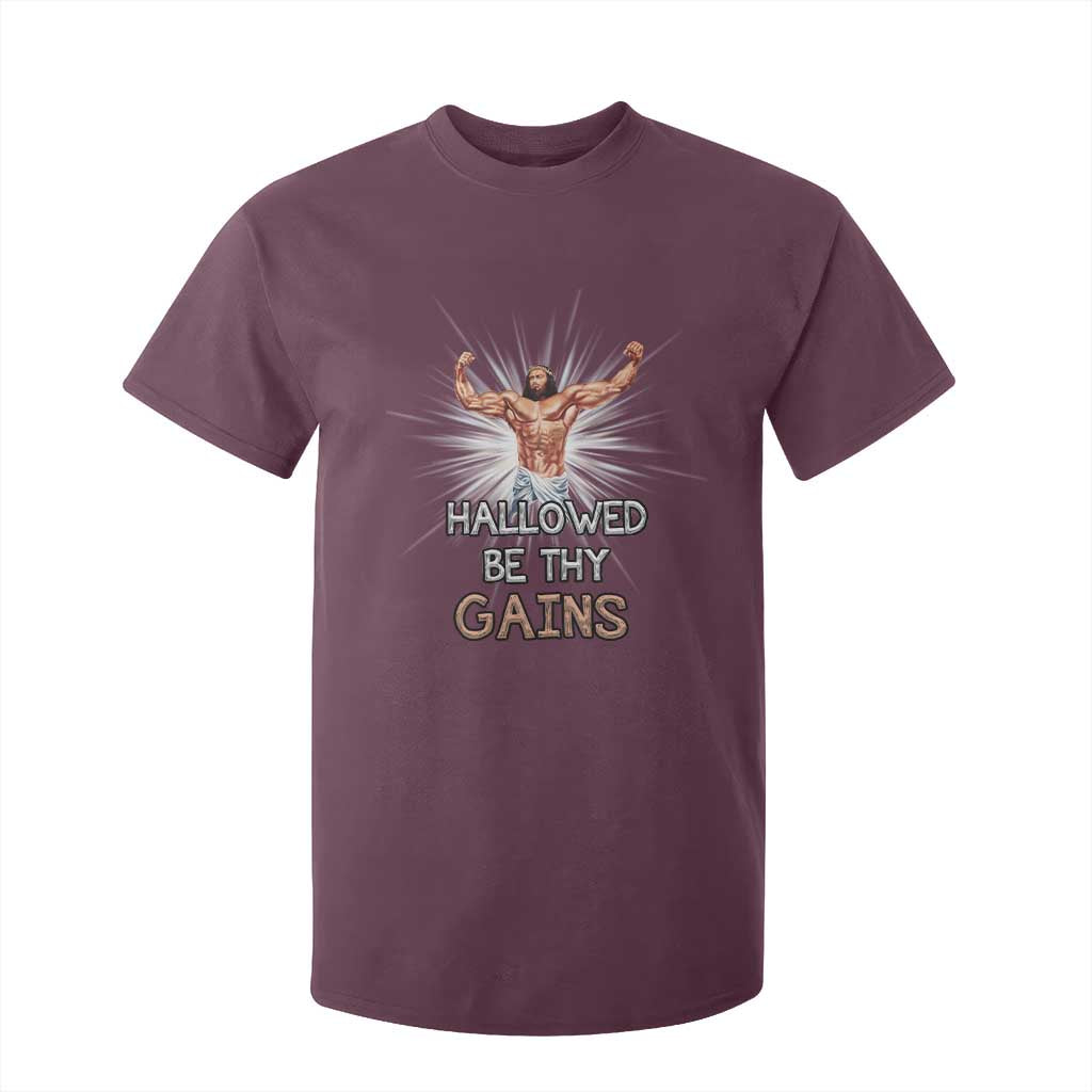 Hallowed Be Thy Gains T Shirt For Kid Funny Jesus Workout Motivation Bodybuilding Fitness TS02 Maroon Print Your Wear