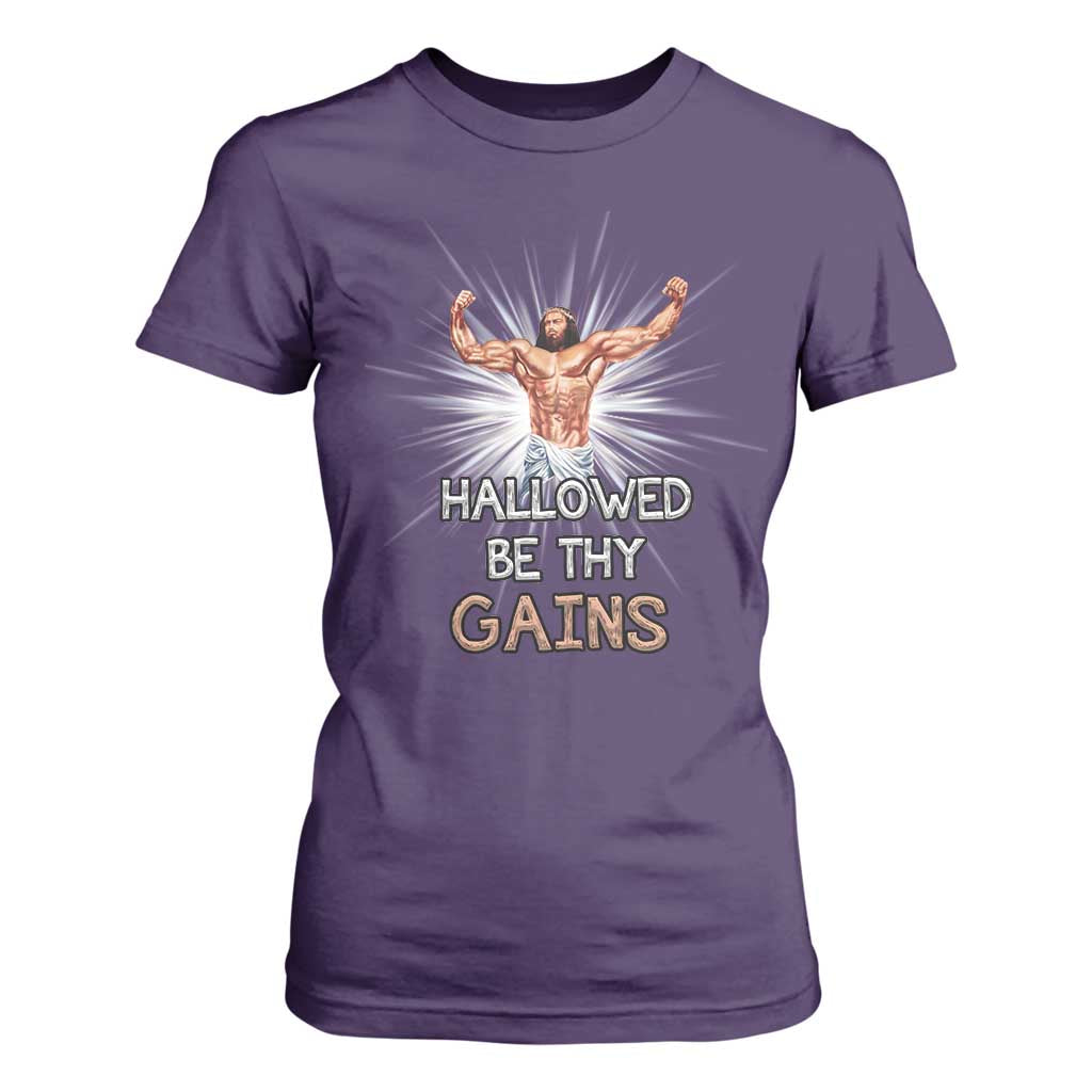Hallowed Be Thy Gains T Shirt For Women Funny Jesus Workout Motivation Bodybuilding Fitness TS02 Purple Print Your Wear
