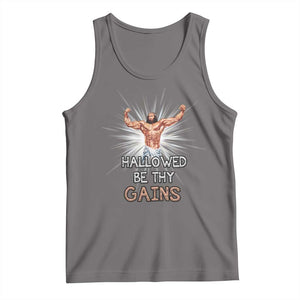 Hallowed Be Thy Gains Tank Top Funny Jesus Workout Motivation Bodybuilding Fitness TS02 Deep Heather Print Your Wear