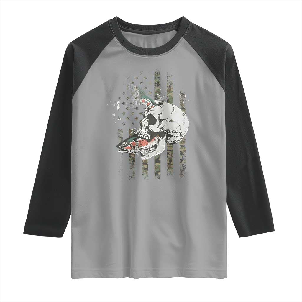 Halloween Fishing Skeleton Skull Raglan Shirt American Flag Camo Fish Skull Fisherman Gifts TS10 Sport Gray Black Print Your Wear