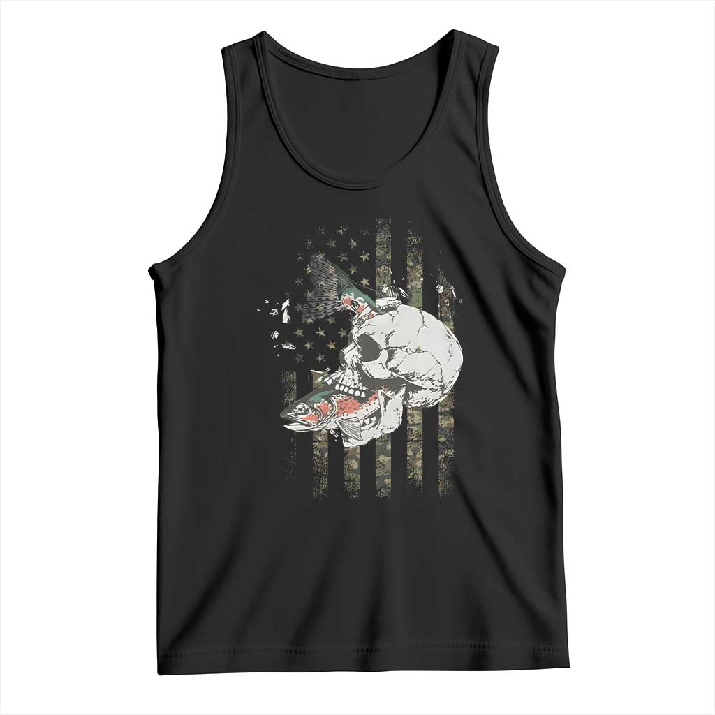Halloween Fishing Skeleton Skull Tank Top American Flag Camo Fish Skull Fisherman Gifts TS10 Black Print Your Wear