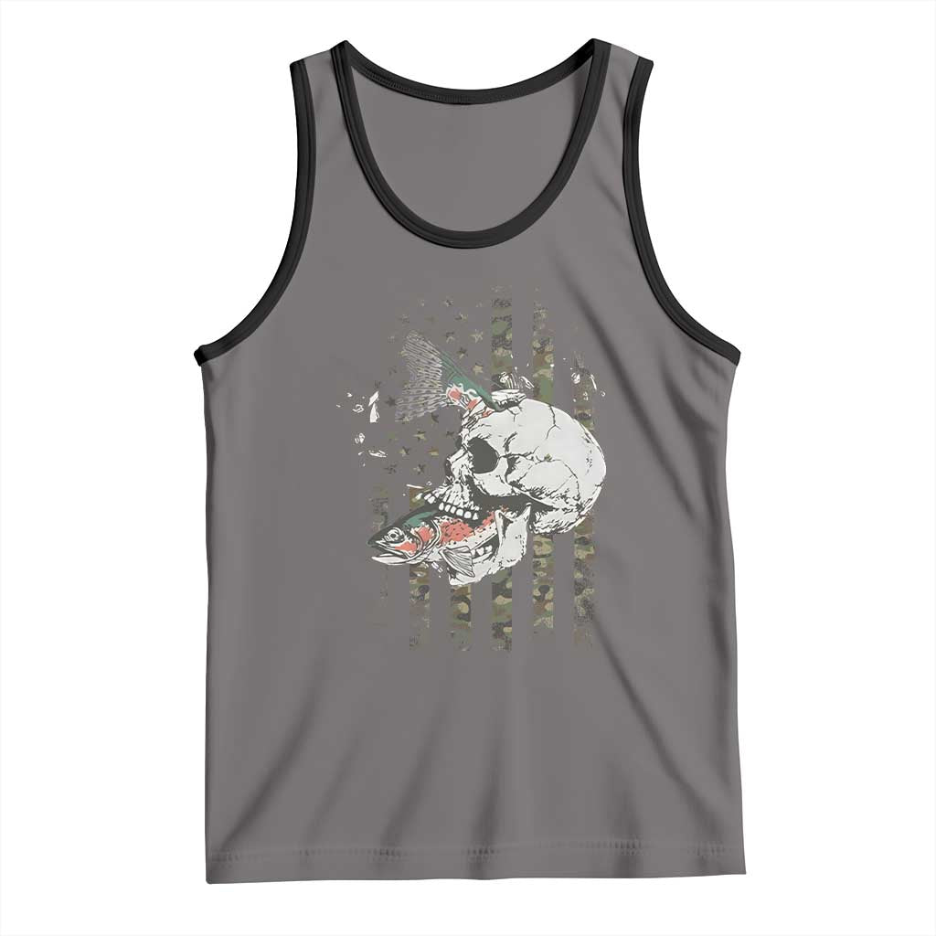 Halloween Fishing Skeleton Skull Tank Top American Flag Camo Fish Skull Fisherman Gifts TS10 Deep Heather Black Print Your Wear
