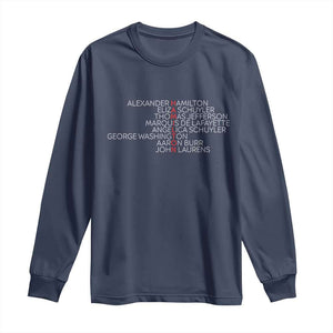 Hamilton Eliza Jefferson Angelica & Burr Names Long Sleeve Shirt TS10 Navy Print Your Wear