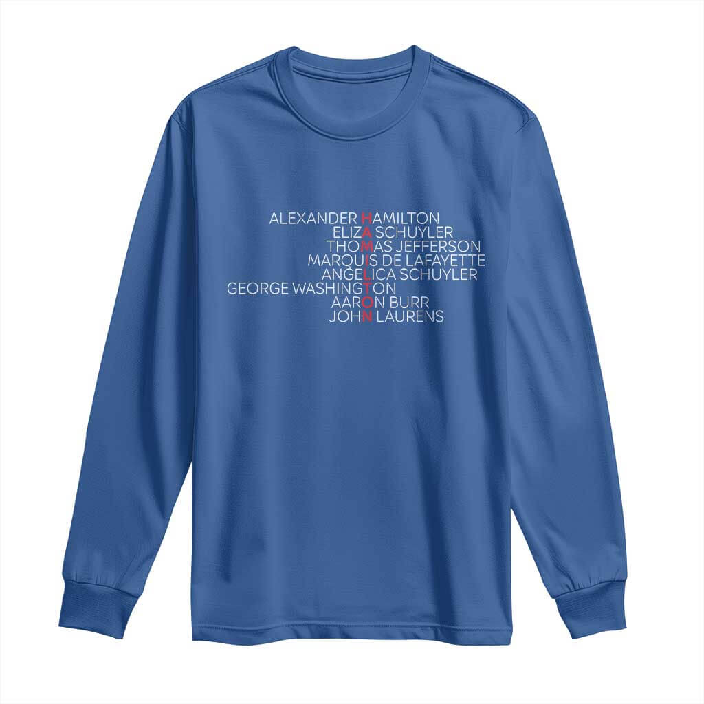 Hamilton Eliza Jefferson Angelica & Burr Names Long Sleeve Shirt TS10 Royal Blue Print Your Wear