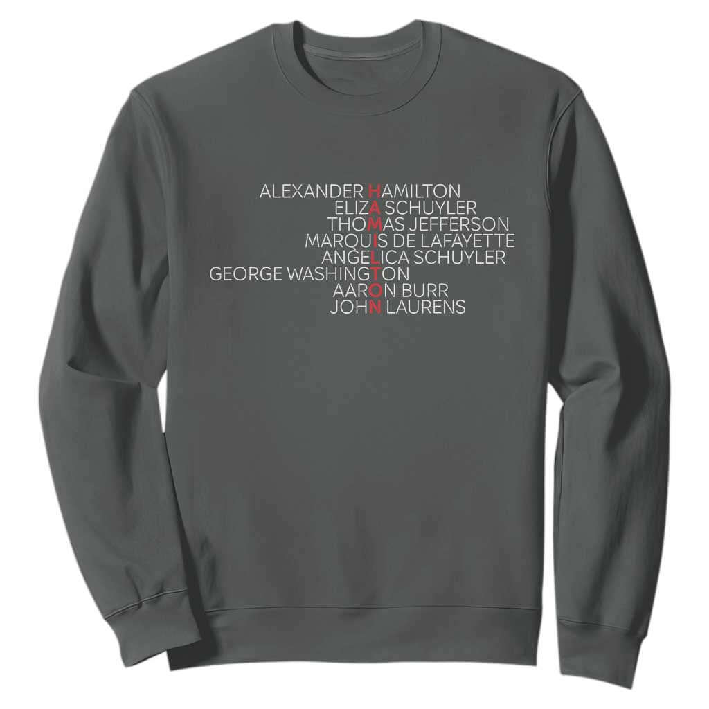 Hamilton Eliza Jefferson Angelica & Burr Names Sweatshirt TS10 Dark Heather Print Your Wear