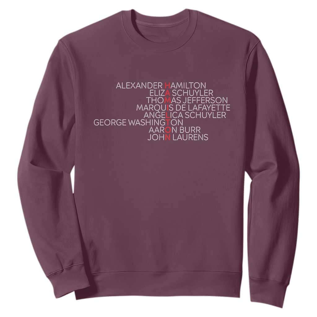 Hamilton Eliza Jefferson Angelica & Burr Names Sweatshirt TS10 Maroon Print Your Wear