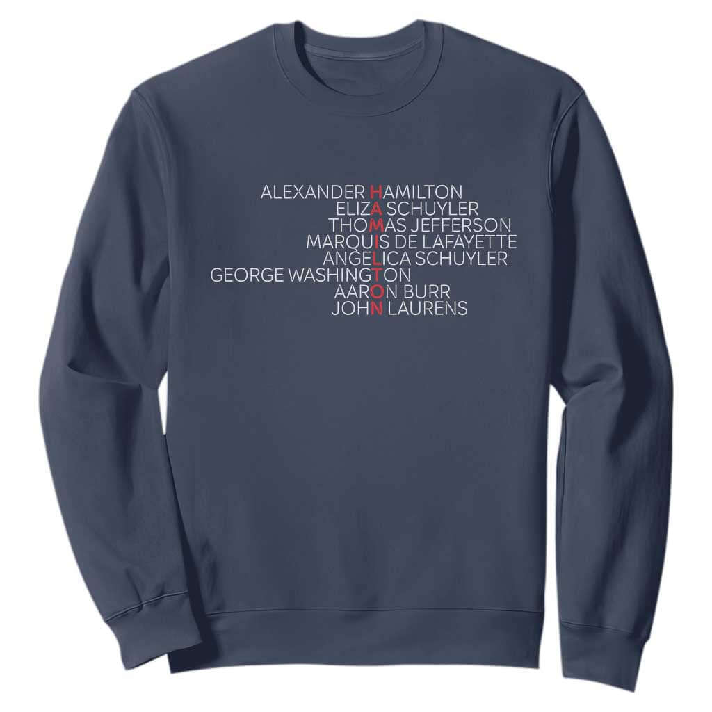 Hamilton Eliza Jefferson Angelica & Burr Names Sweatshirt TS10 Navy Print Your Wear