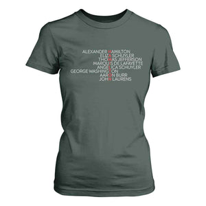 Hamilton Eliza Jefferson Angelica & Burr Names T Shirt For Women TS10 Dark Forest Green Print Your Wear