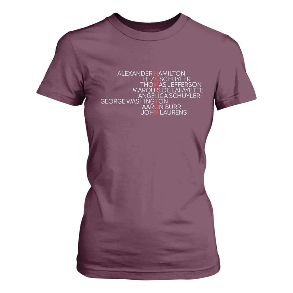 Hamilton Eliza Jefferson Angelica & Burr Names T Shirt For Women TS10 Maroon Print Your Wear