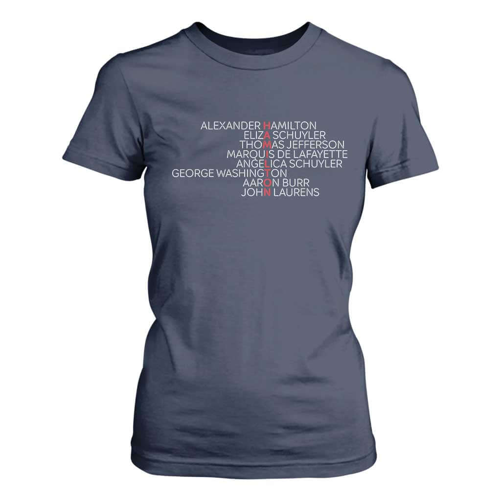 Hamilton Eliza Jefferson Angelica & Burr Names T Shirt For Women TS10 Navy Print Your Wear