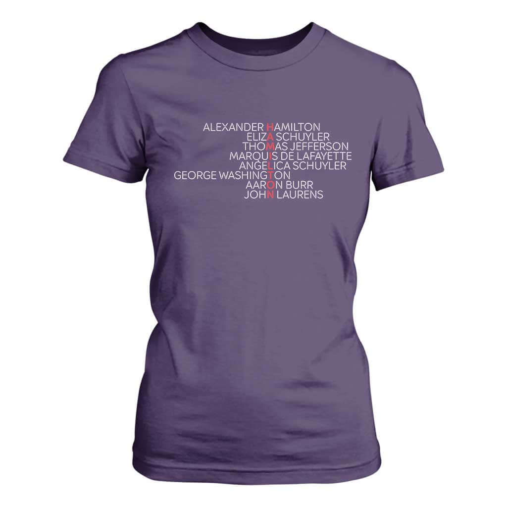 Hamilton Eliza Jefferson Angelica & Burr Names T Shirt For Women TS10 Purple Print Your Wear