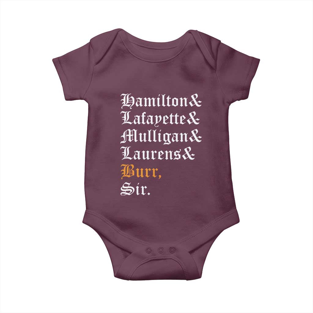 Hamilton Laurens Lafayette Mulligan Burr Sir Baby Onesie TS10 Maroon Print Your Wear