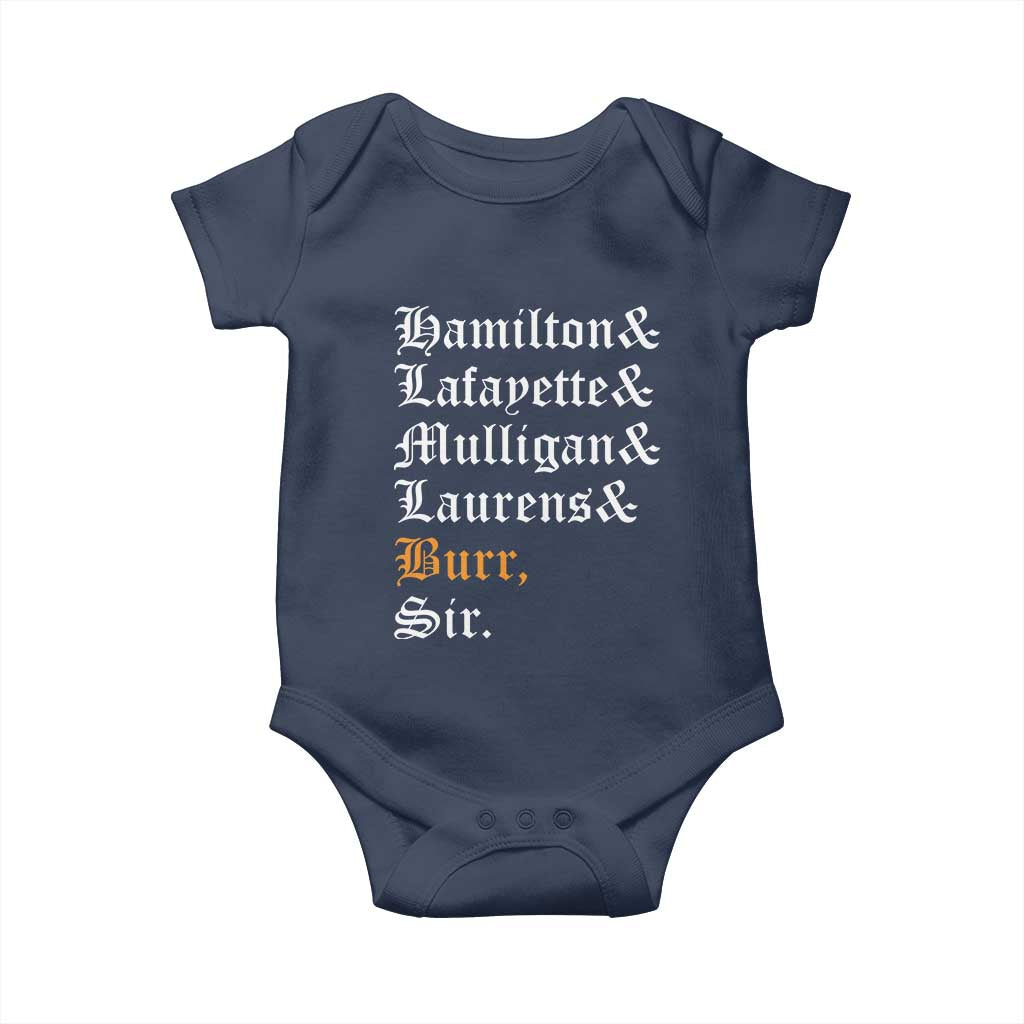 Hamilton Laurens Lafayette Mulligan Burr Sir Baby Onesie TS10 Navy Print Your Wear