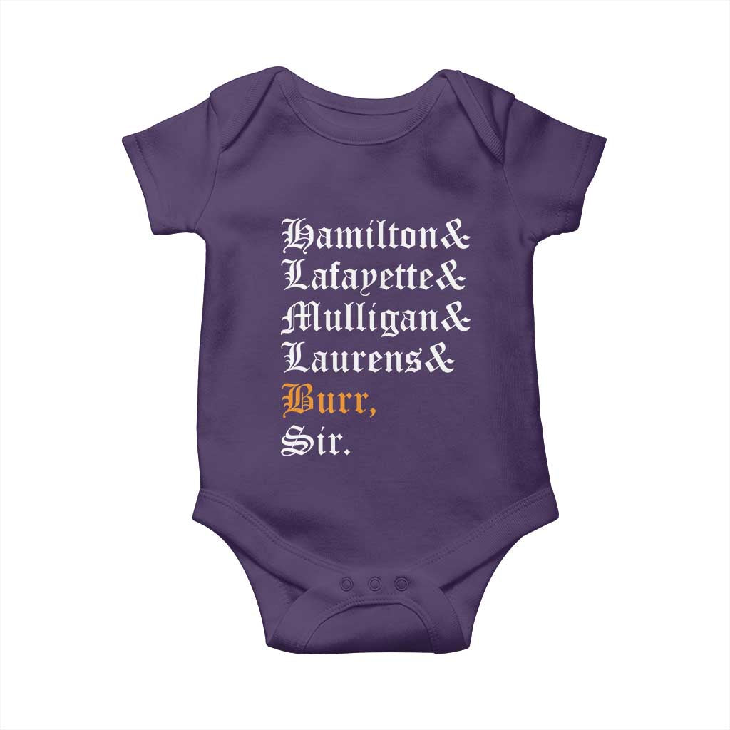 Hamilton Laurens Lafayette Mulligan Burr Sir Baby Onesie TS10 Purple Print Your Wear