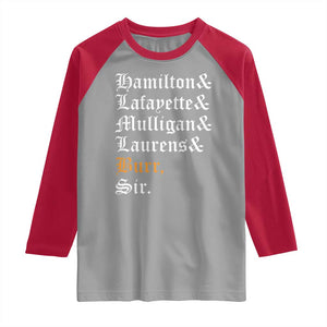 Hamilton Laurens Lafayette Mulligan Burr, Sir Raglan Shirt TS10 Sport Gray Red Print Your Wear