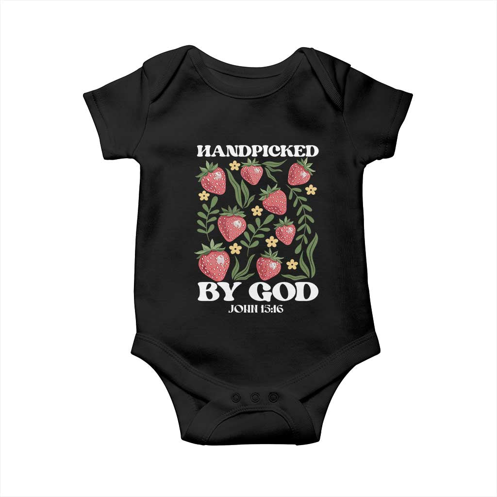 Handpicked By God Baby Onesie Religious Christian Bible Verse Strawberries TS11 Black Print Your Wear