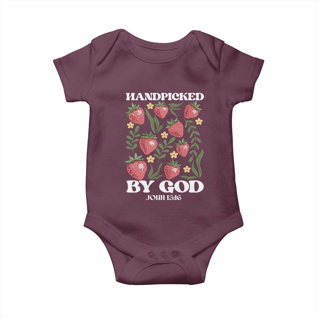 Handpicked By God Baby Onesie Religious Christian Bible Verse Strawberries TS11 Maroon Print Your Wear