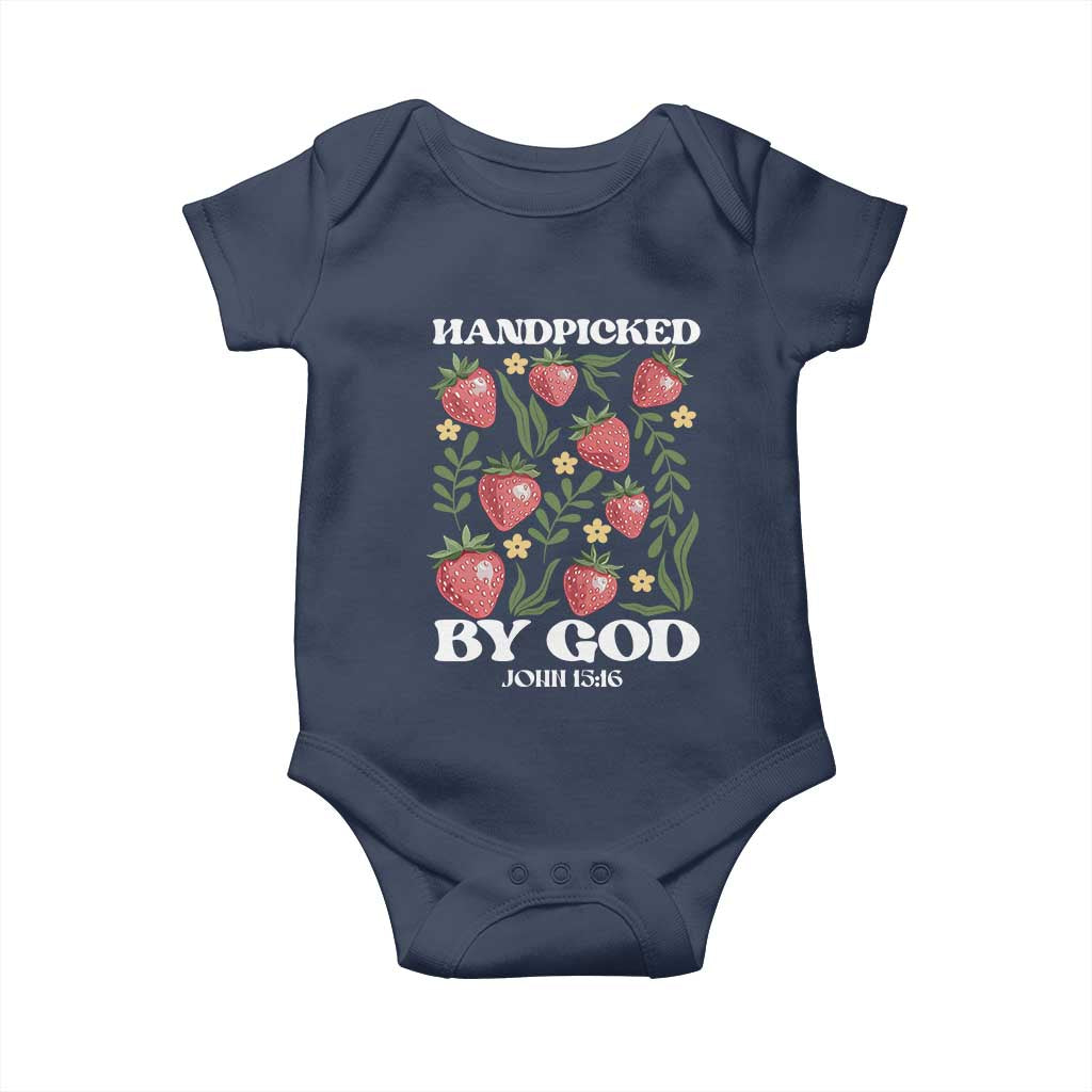 Handpicked By God Baby Onesie Religious Christian Bible Verse Strawberries TS11 Navy Print Your Wear