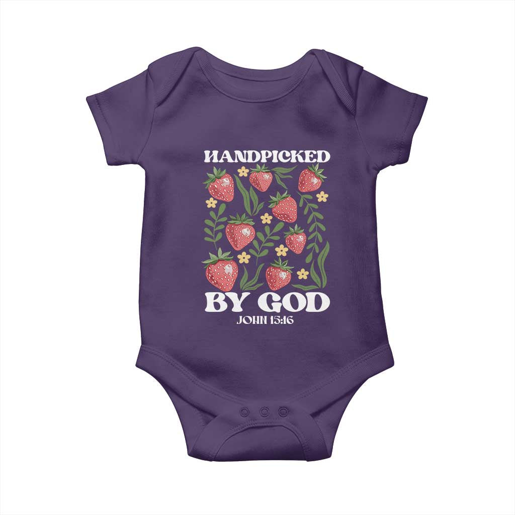 Handpicked By God Baby Onesie Religious Christian Bible Verse Strawberries TS11 Purple Print Your Wear