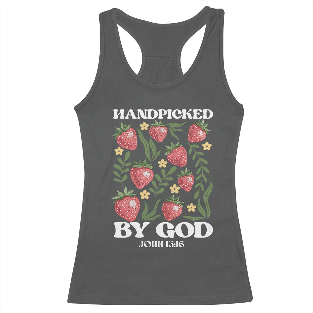 Handpicked By God Racerback Tank Top Religious Christian Bible Verse Strawberries TS11 Dark Heather Print Your Wear