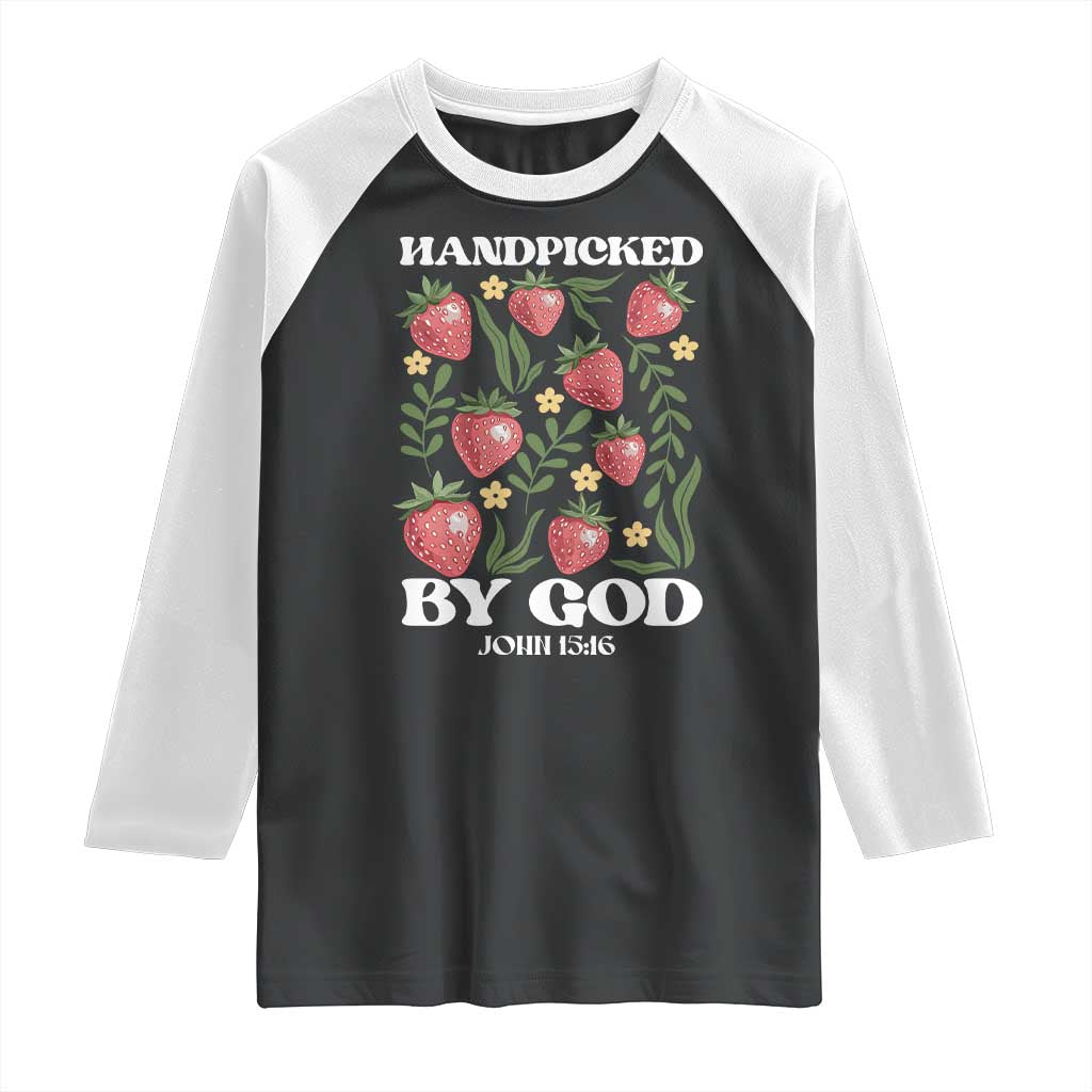 Handpicked By God Raglan Shirt Religious Christian Bible Verse Strawberries TS11 Black White Print Your Wear