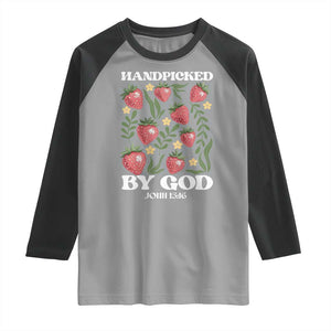 Handpicked By God Raglan Shirt Religious Christian Bible Verse Strawberries TS11 Sport Gray Black Print Your Wear