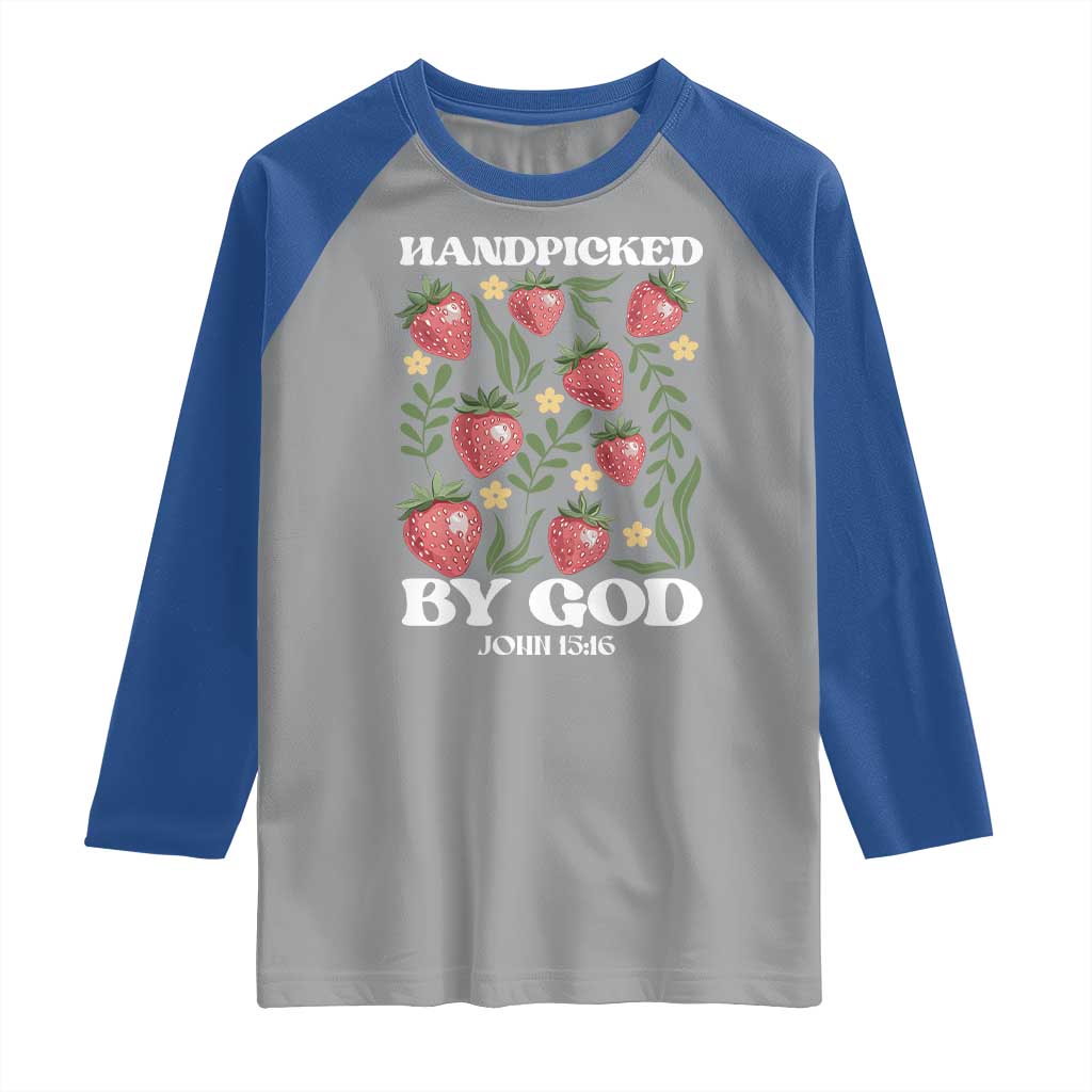Handpicked By God Raglan Shirt Religious Christian Bible Verse Strawberries TS11 Sport Gray Royal Print Your Wear