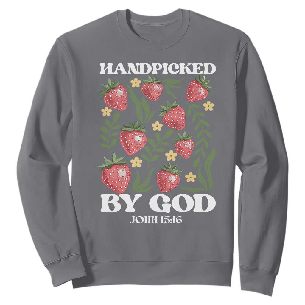 Handpicked By God Sweatshirt Religious Christian Bible Verse Strawberries TS11 Charcoal Print Your Wear