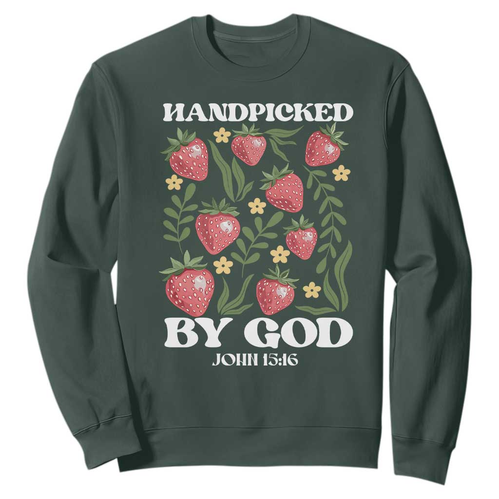 Handpicked By God Sweatshirt Religious Christian Bible Verse Strawberries TS11 Dark Forest Green Print Your Wear