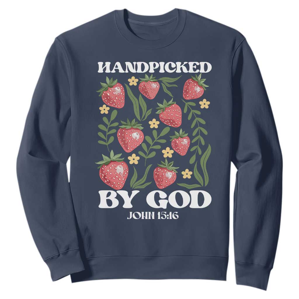 Handpicked By God Sweatshirt Religious Christian Bible Verse Strawberries TS11 Navy Print Your Wear
