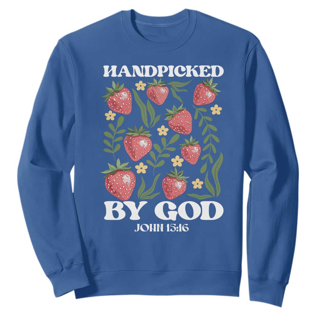 Handpicked By God Sweatshirt Religious Christian Bible Verse Strawberries TS11 Royal Blue Print Your Wear