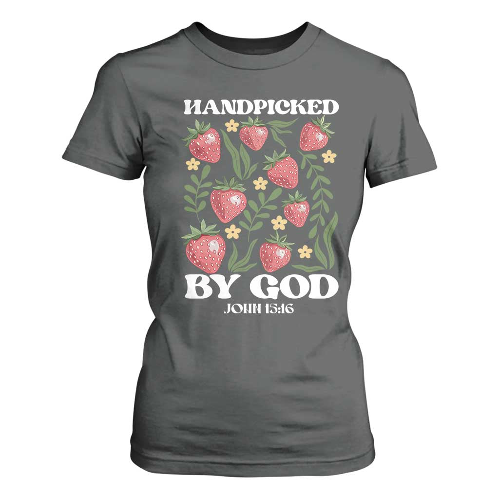 Handpicked By God T Shirt For Women Religious Christian Bible Verse Strawberries TS11 Dark Heather Print Your Wear