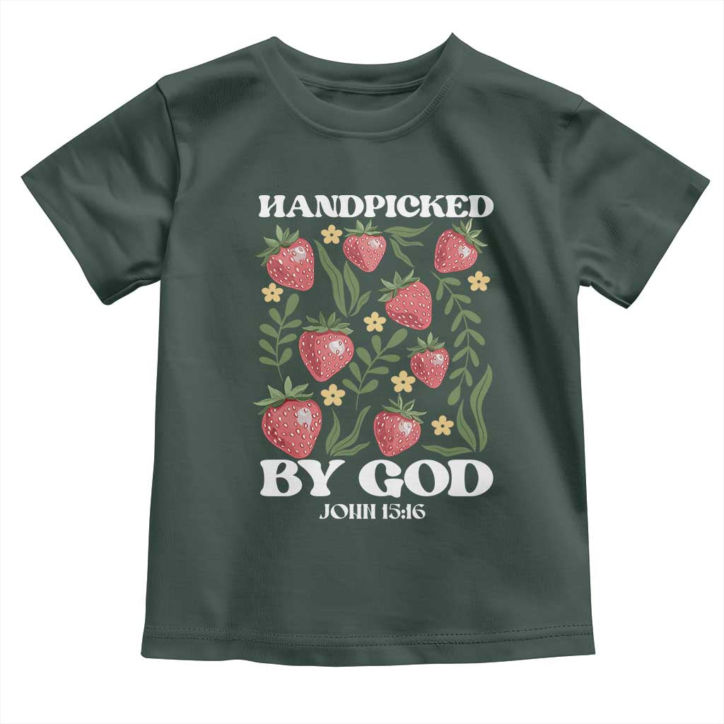 Handpicked By God Toddler T Shirt Religious Christian Bible Verse Strawberries TS11 Dark Forest Green Print Your Wear