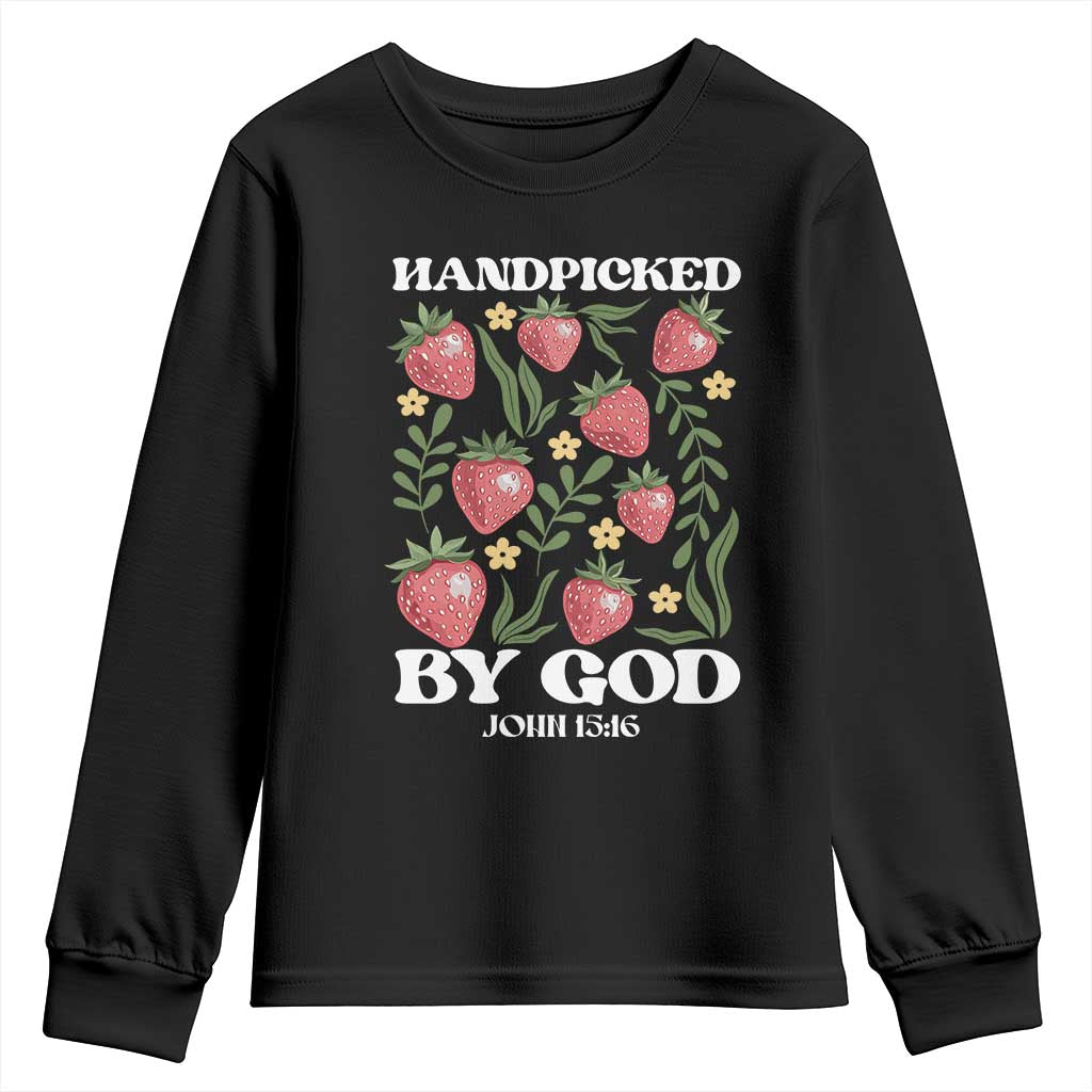 Handpicked By God Youth Sweatshirt Religious Christian Bible Verse Strawberries TS11 Black Print Your Wear