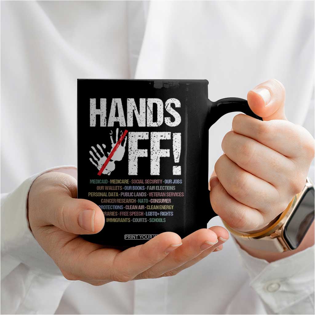 Hands Off Coffee Mug Social Security And Medicare Protest Vintage Hand Print TS11 Print Your Wear