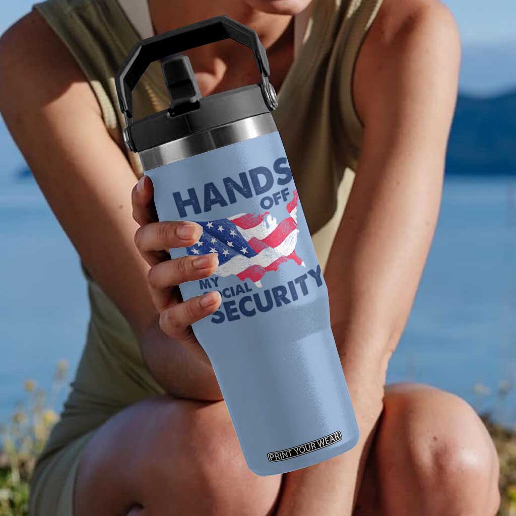 Hands Off My Social Security Flip Straw Tumbler Patriotic USA Retirement Protection American Flag TS02 One Size: 30 oz Light Blue Print Your Wear