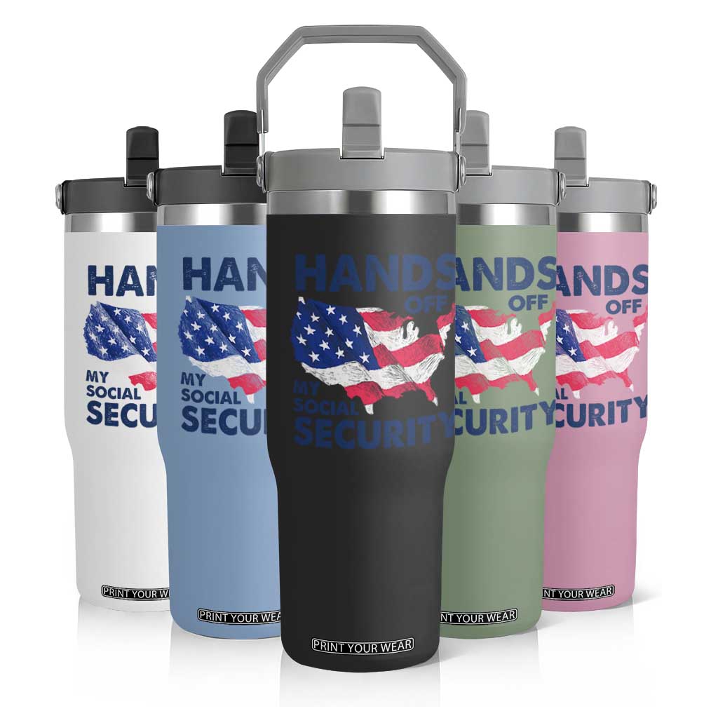 Hands Off My Social Security Flip Straw Tumbler Patriotic USA Retirement Protection American Flag TS02 Print Your Wear
