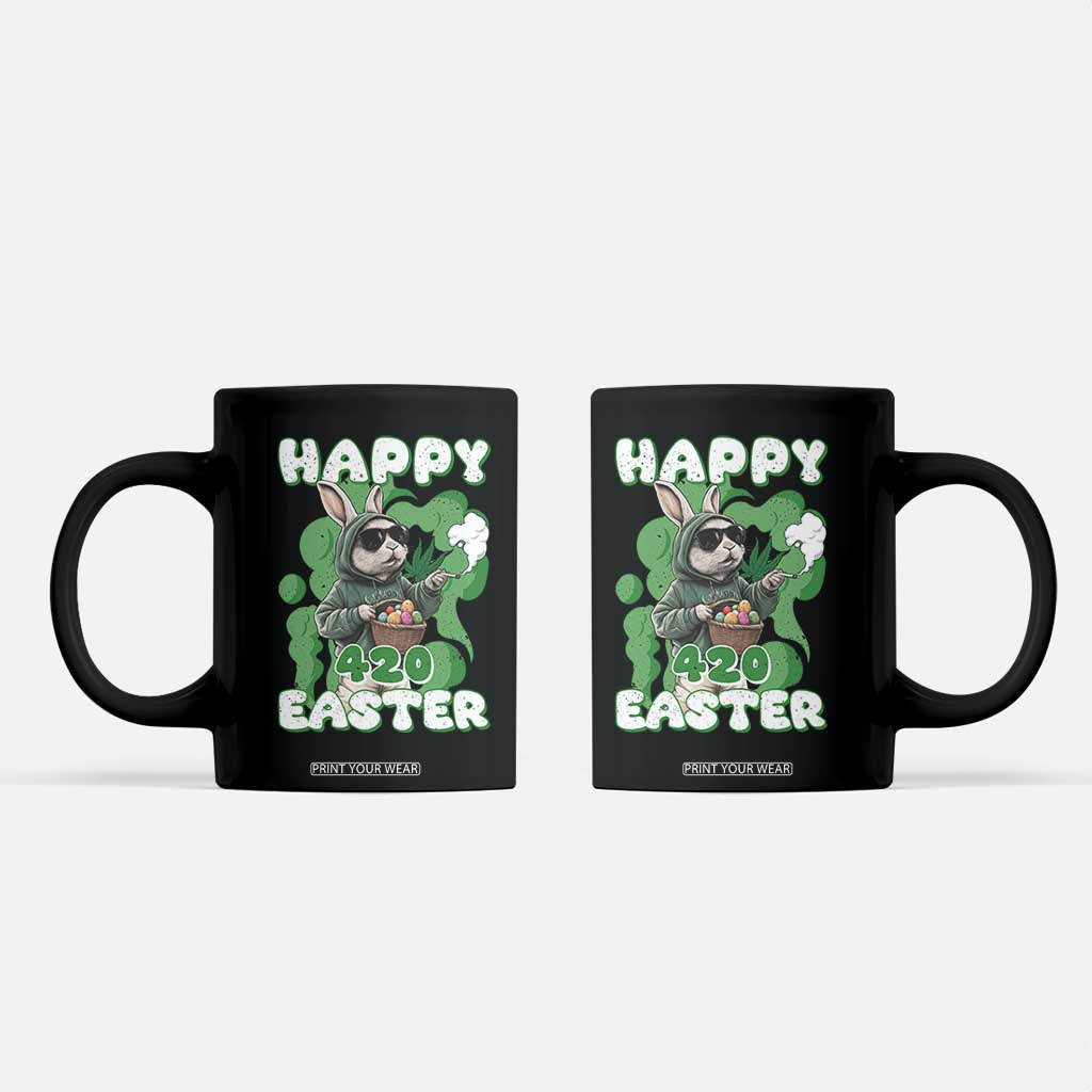 Happy 420 Easter Coffee Mug Funny Smoking Easter Bunny TS02 Black Print Your Wear