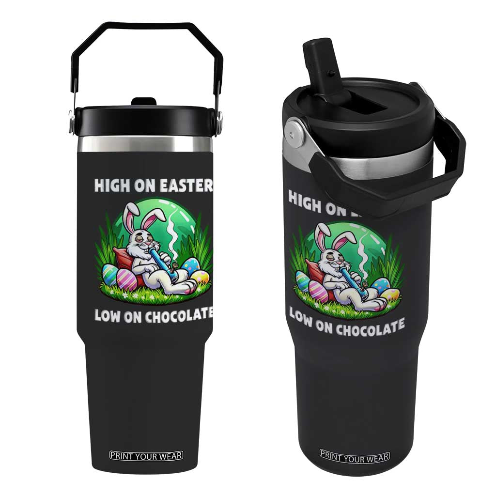 Happy 420 Easter Flip Straw Tumbler Funny Bunny Marijuana Cannabis Weed TS02 One Size: 30 oz Black Print Your Wear